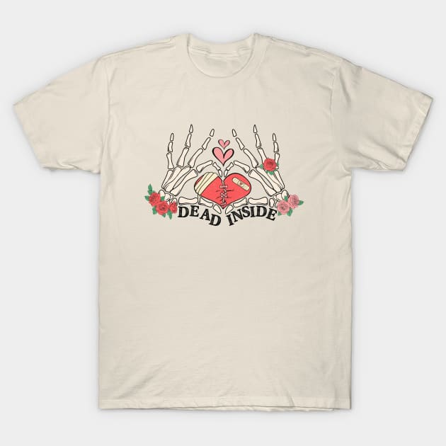 Skeleton with a Broken Heart Valentine's Day Dead Inside T-Shirt by The Night Owl's Atelier